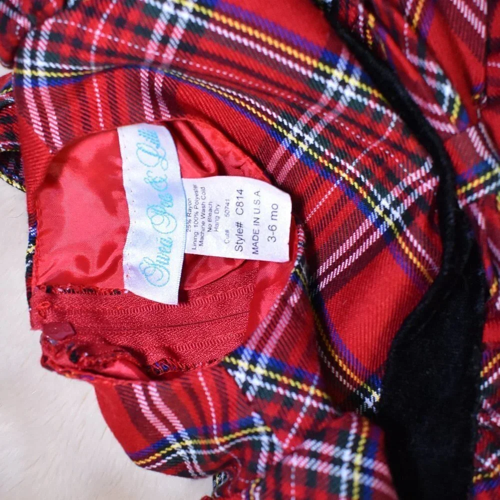 Little Girls  Holiday Dress Plaid Red and Black Short Sleeve Party Gown